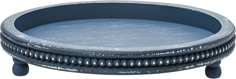 KULEDM Handmade 12 Inch Decorative Tray, Small Beaded Tray Coffee Table Decor, Blue Decorative Display Risers for Coffee Table, Dining Room Entryway and Living Room - Image 2